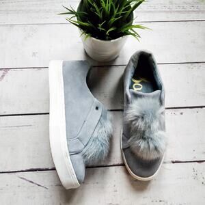 SAM EDELMAN Leya Fur Suede Slip-on Sneakers Dusty Blue 9
